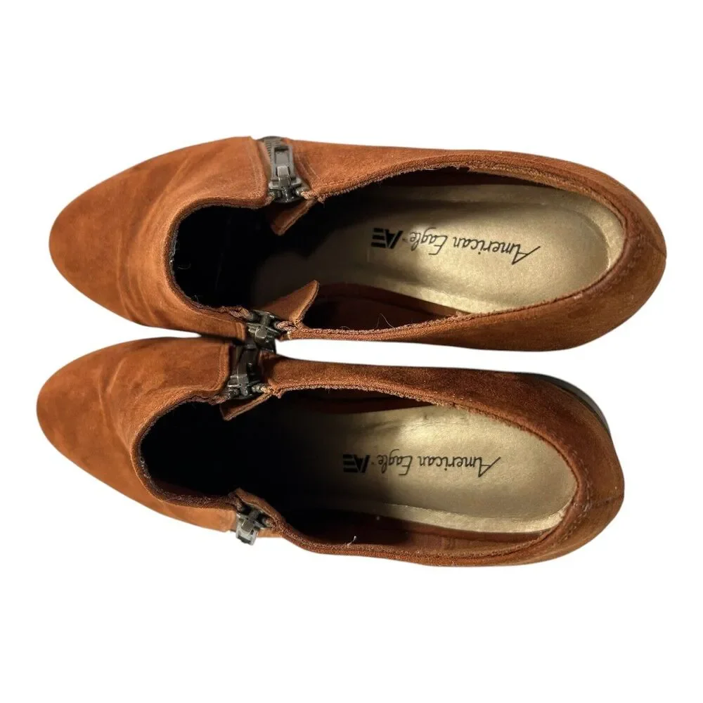 American Eagle Cognac Brown Suede Zip Loafer Booties Womens Size 8 Dara